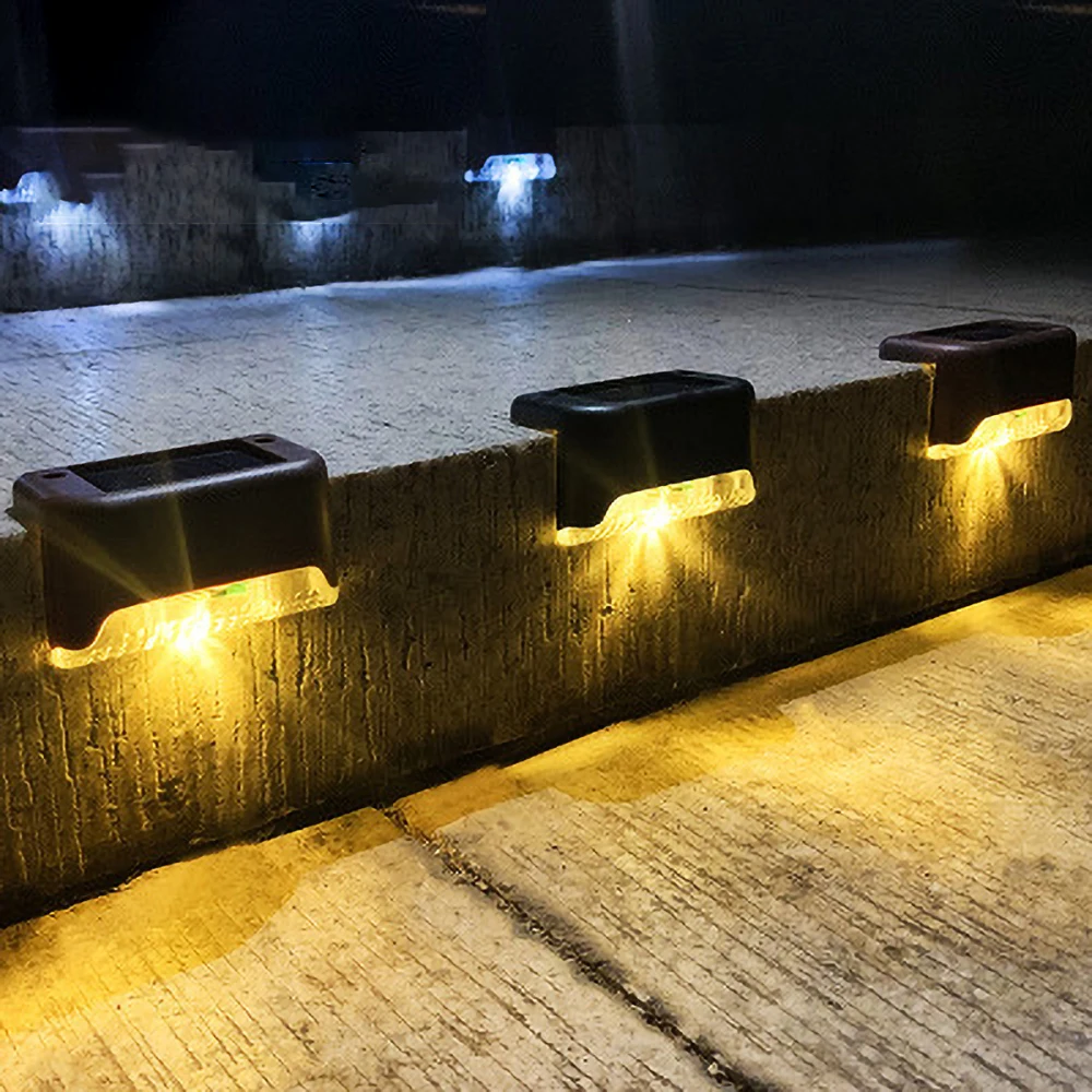 

4pcs LED Solar Lamp Path Stair Outdoor Waterproof Wall Light Garden Landscape Step Deck Lights Balcony Fence Solar Lights