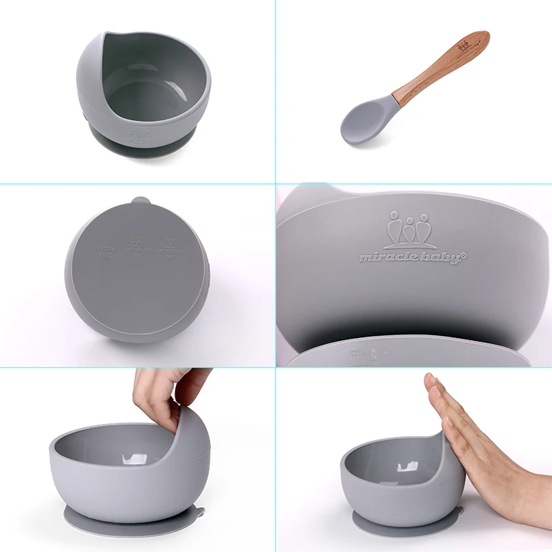 

4pcs/Set Baby Dining Dishes Silicone Bowl+Plate+Spoon+Bib Strong Sucker Non-Slip Feeding Set Tableware Kids Dinnerware BPA Free
