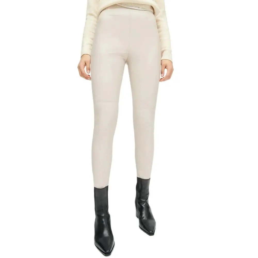 

2021 модные осенне-зимние женские брюки с высокой талией из искусственной кожи женские черные бежевые флисовые зауженные эластичные брюки-ка...