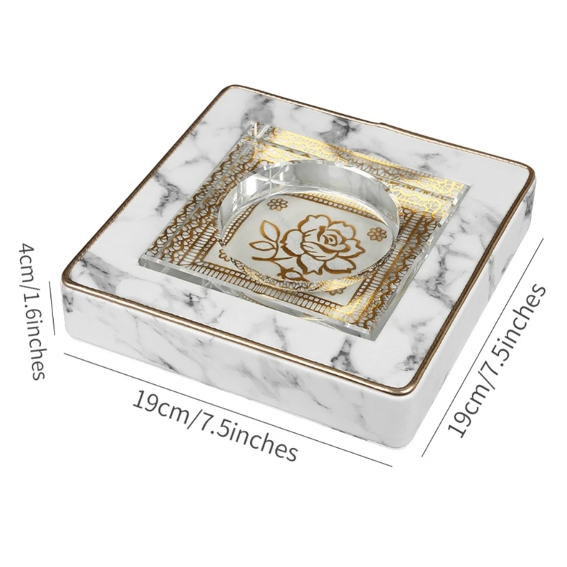 

Nordic Marble Ashtray Cigarette Bin PU Leather Square Smoking Tray Box Bathroom