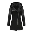 Женское твидовое пальто с капюшоном, длинное зимнее пальто черного и серого цветов, 2021