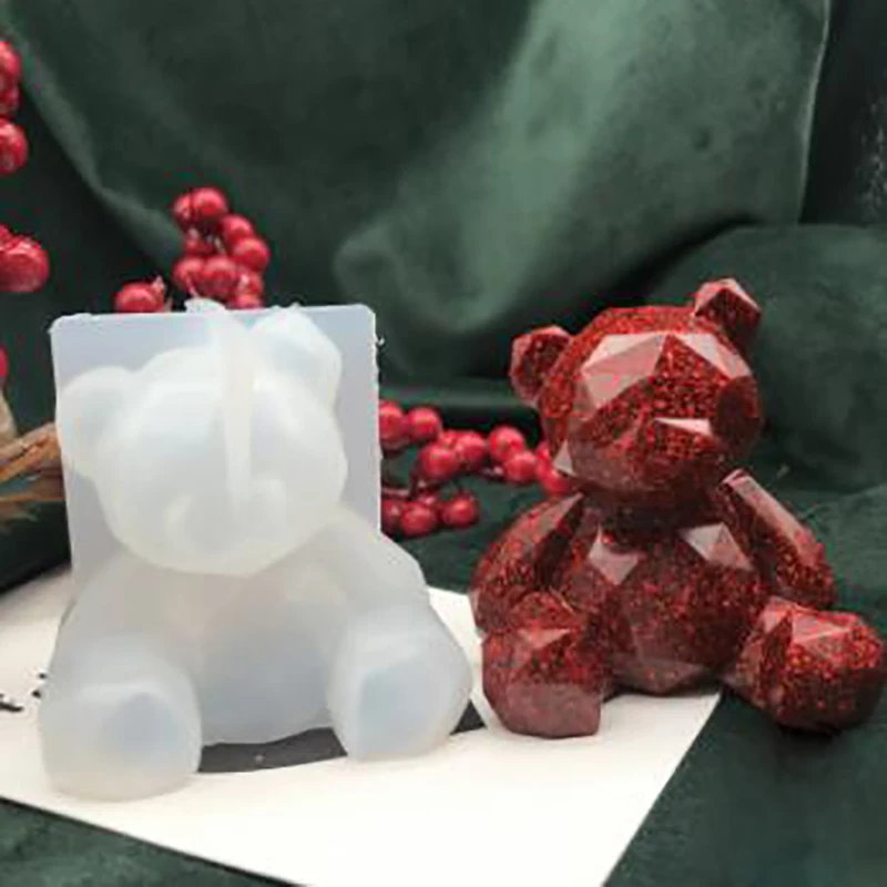 3D пышная силиконовая форма сердце ручная работа геометрический медведь