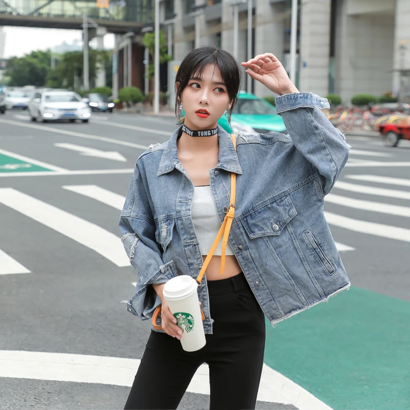 Spring Jeans Jacket Women 2021 New Korean Style Fashion Coat Irregular Hole Top College Denim jackets Female Jaquetas Feminina | Женская