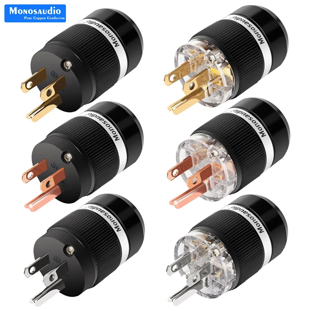 

Monosaudio High End Pure Copper Mains AC Electric Power Plug Connector US Standard AC 125V 15A Screw Lock For Hifi Audio DIY 1PC