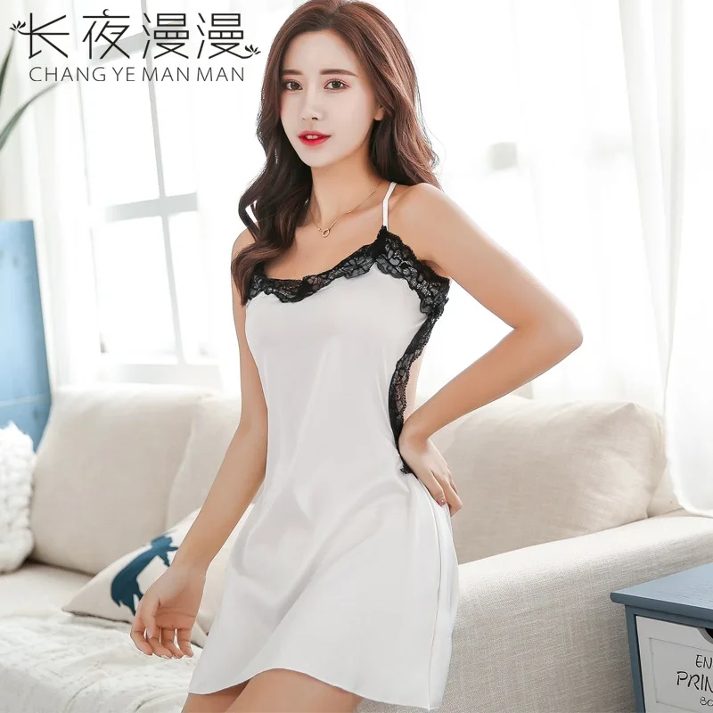 

Women Satin Nightdress Sleepwear Summer New Suspender Skirt Sleepwear V-neck Nightgown Sexy Short Spaghetti Stap Night Dress