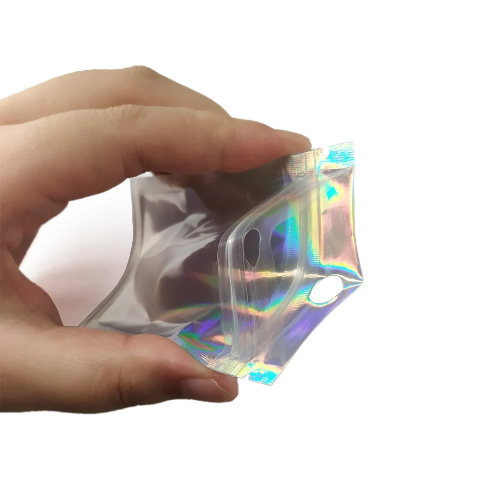 

200Pcs/lot Clear Aluminum Foil Ziplock Package Holographic Bag Heat Seal Zip Lock Mylar Bag Packaging