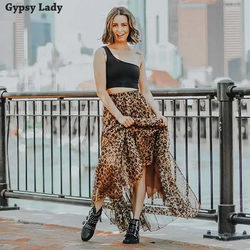 GypsyLady, леопардовая юбка макси, elasstic, юбка для женщин, ассиметричная, летняя юбка размера плюс, boho, модная юбка для подиума, faldas