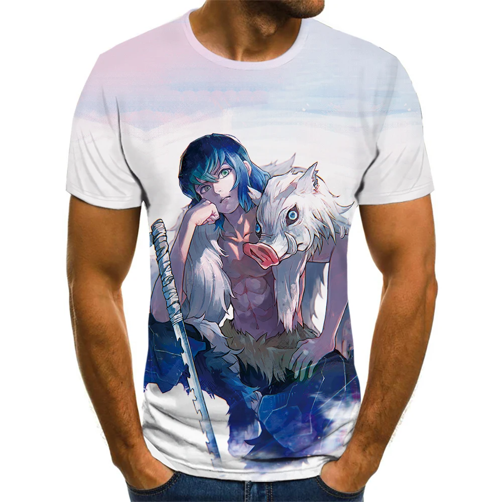 

Demon Slayer wild boar collides with popular simple personality popular fashion street hip hop animation Kawaii men's top funny