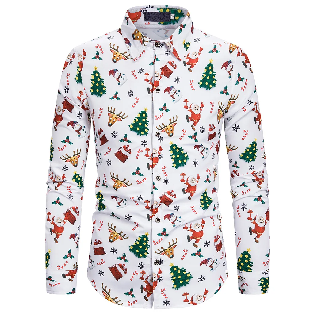 Рождественская Мужская Повседневная рубашка с модным принтом Camisa Social Masculina, облегающие домашние рубашки, топы Chemise Homme, Классическая гавайская рубашка