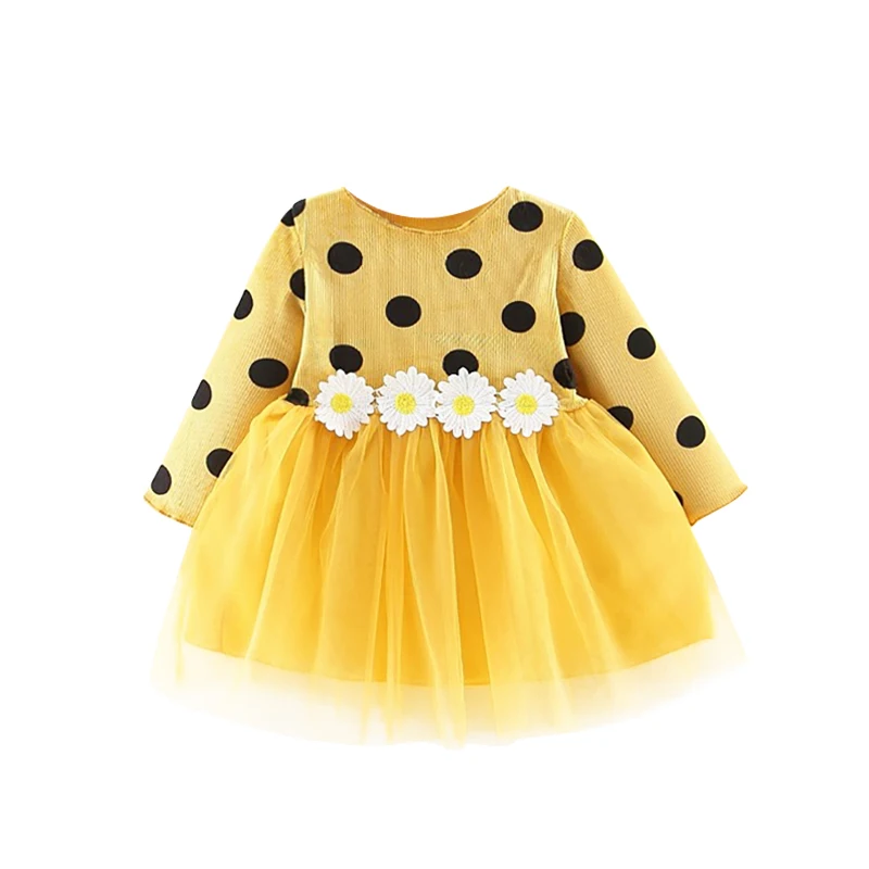 

Baby Girl Clothes 0-3T Autumn Children's Clothing New Long-sleeved Girls Dress Mesh Stitching Dot Pattern Toddler Girls Dress