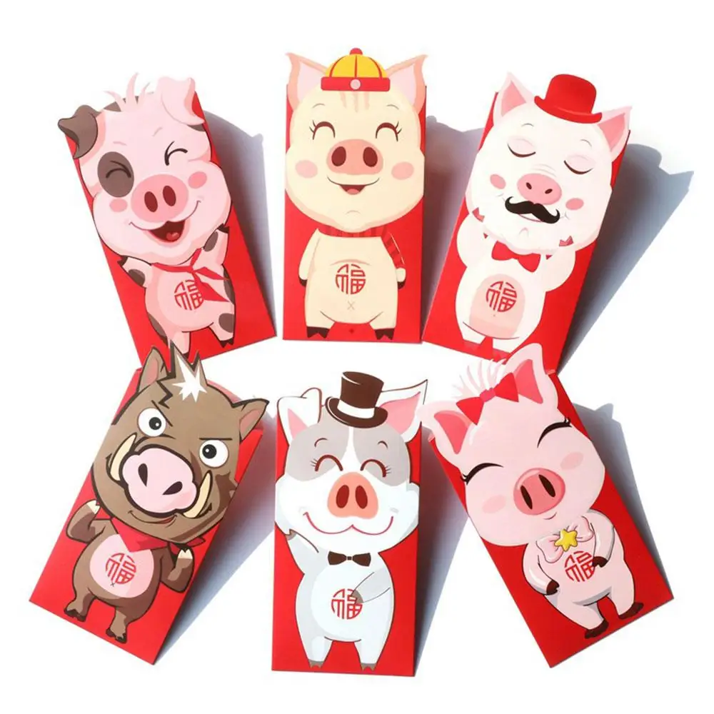 Поросенок красные бумажные конверты 6 шт. для денег китайский новый год лучшие