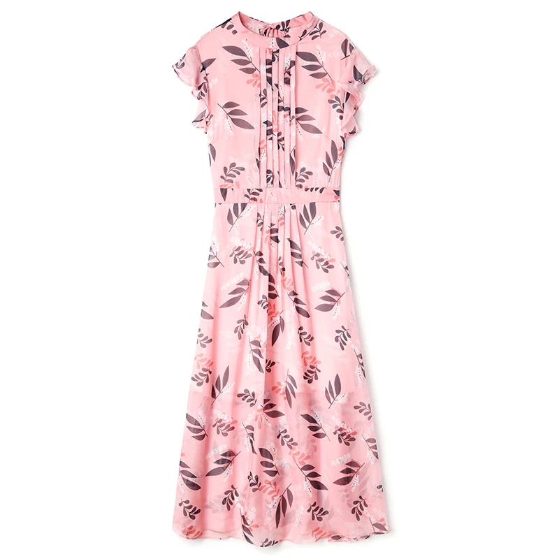 2021 летние платья элегантные модные Стенд воротник с короткими гофрированными