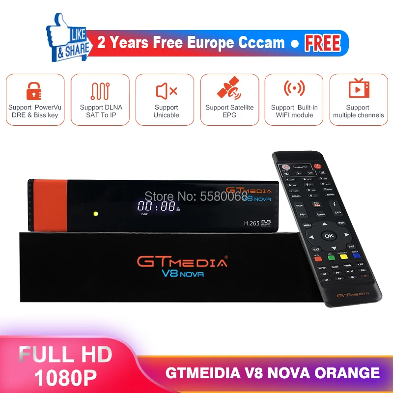 Full HD 1080P Gtmedia DVB S2 V8 Nova приемник встроенный WiFi источник питания Спутниковое ТВ