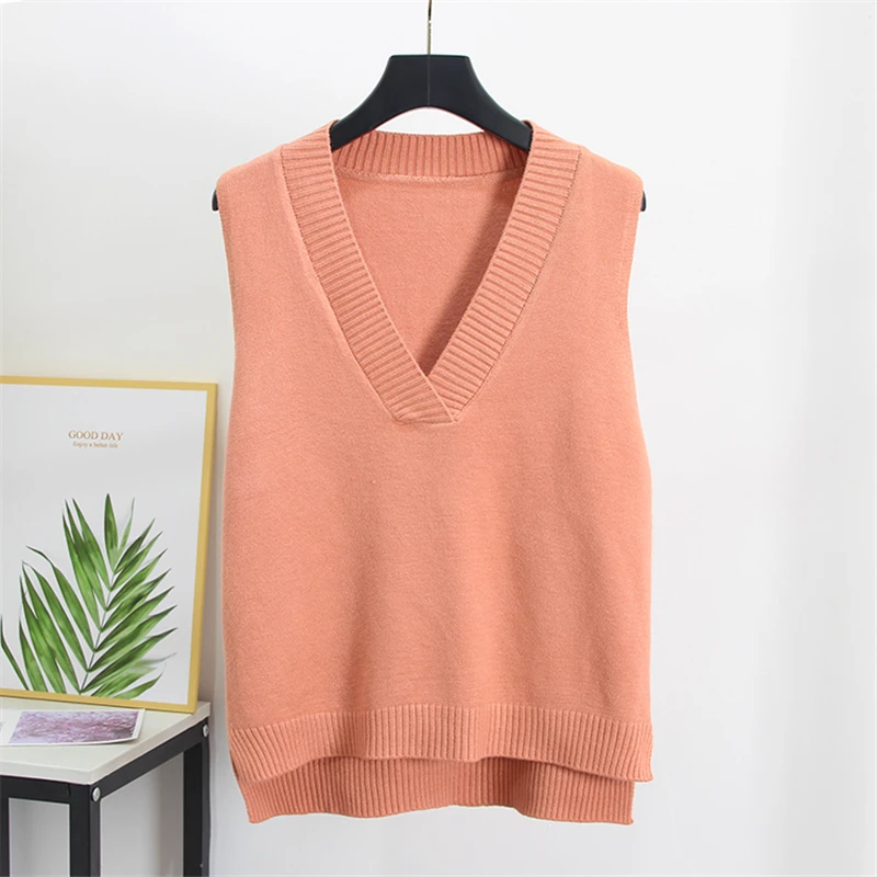 Женский вязаный жилет с V-образным вырезом без рукавов | Женская одежда