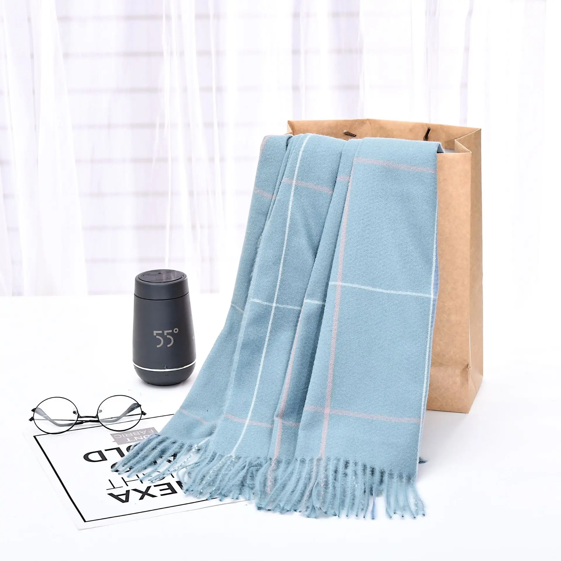 

Fashion Winter Scarf for Women Faux Cashmere Scarves Spring Lady Bandana Warm Plaid New Blanket Wraps Female Scarves and Shawls