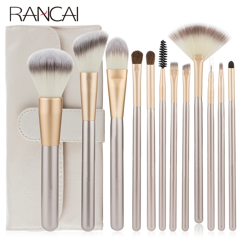 RANCAI 12 шт набор кистей для макияжа crochas maquillaje зеленый большой свободный порошок