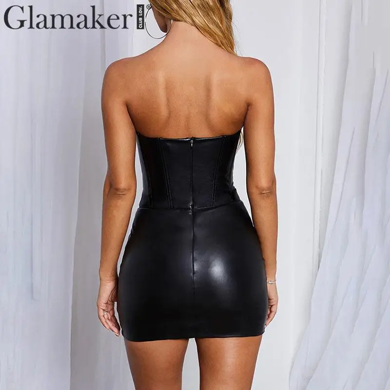 Glamaker/нарядное платье из искусственной кожи vestidos de fiesta, сексуальное облегающее винтажное платье-труба, Летний стиль, Черное короткое платье