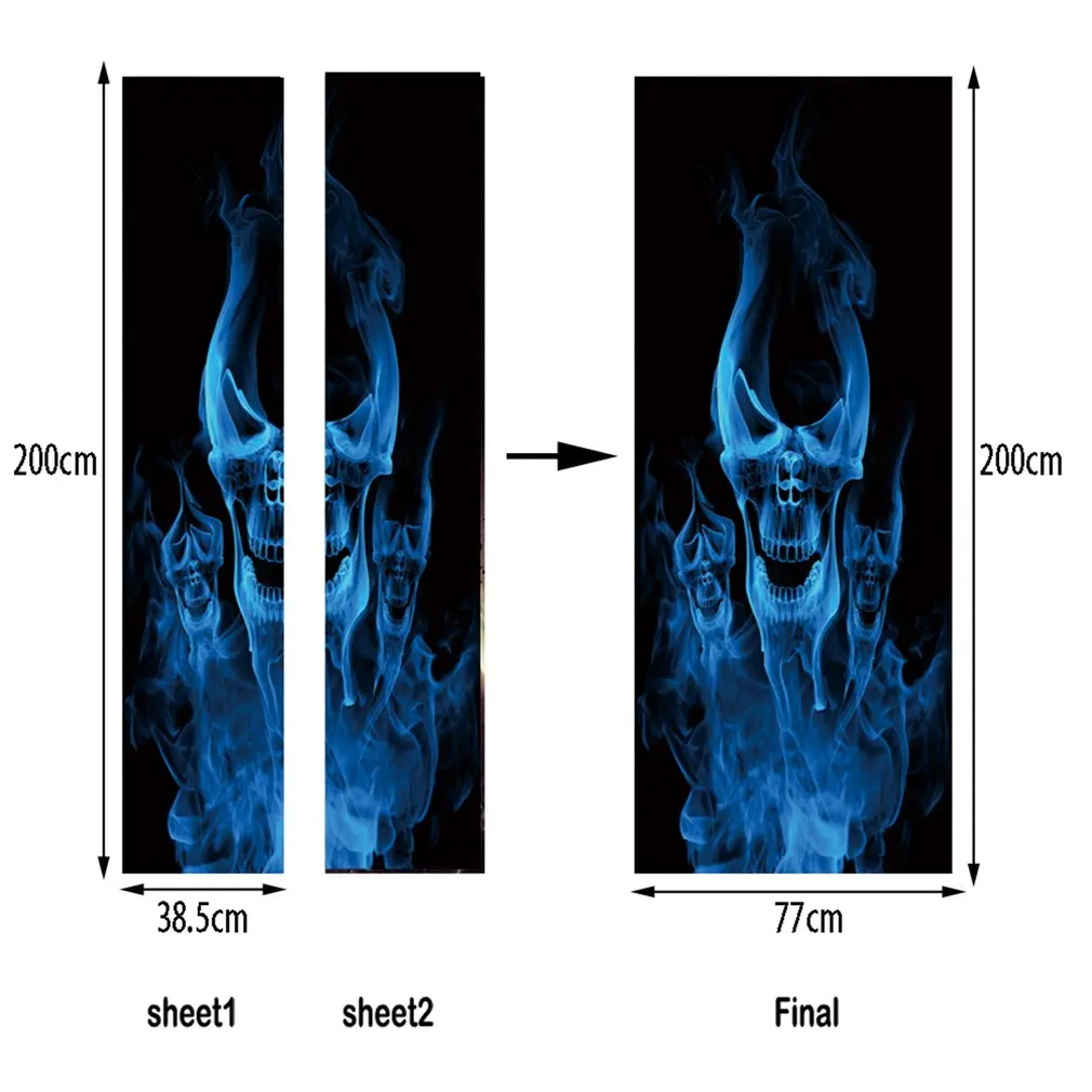 2pcs/set Creative DIY Door Sticker Flame Skull Art Mural Self-adhesive PVC Wall Stickers Home Decor Wallpaper | Дом и сад