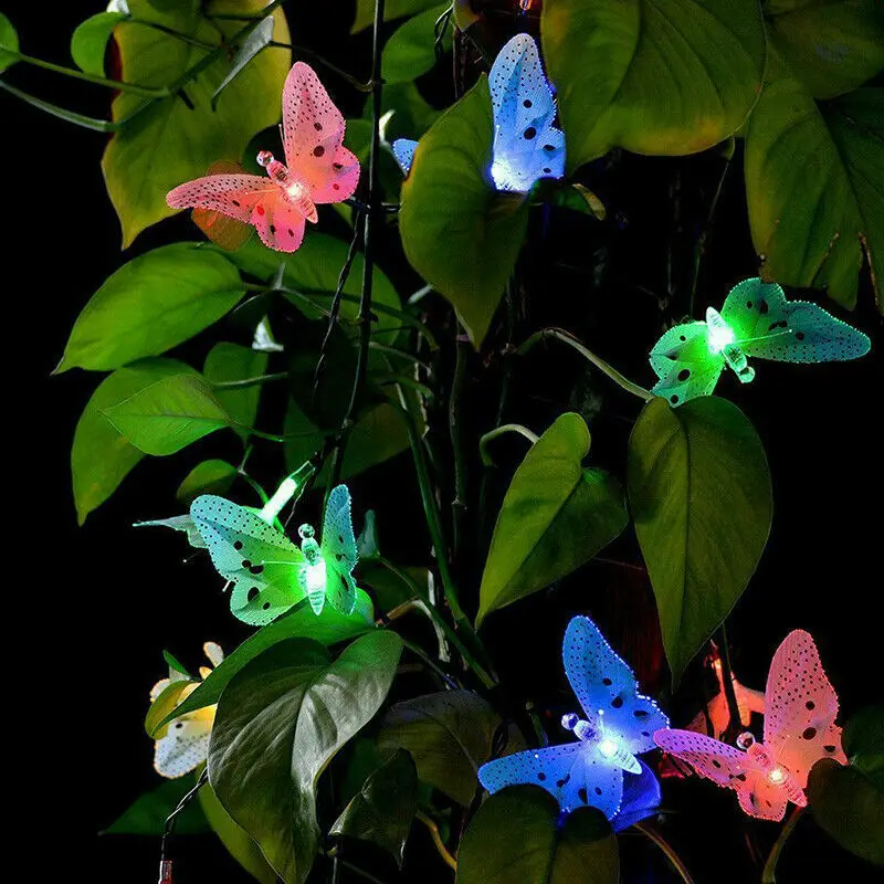 Светодиодная гирсветильник с бабочками на солнечной батарее s волоконно