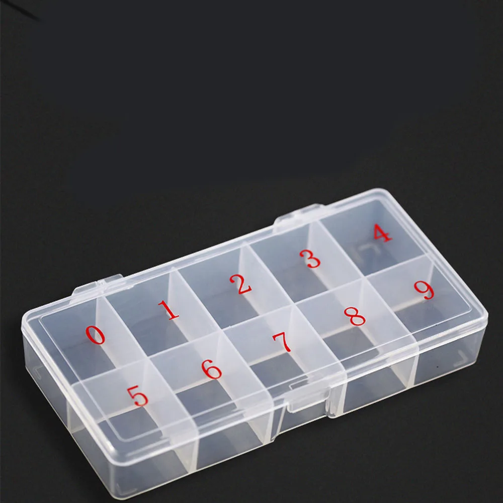 

2pcs 10 Grid Plastic Nail Art Tip Cell Empty Storage Box Case Tool White Container