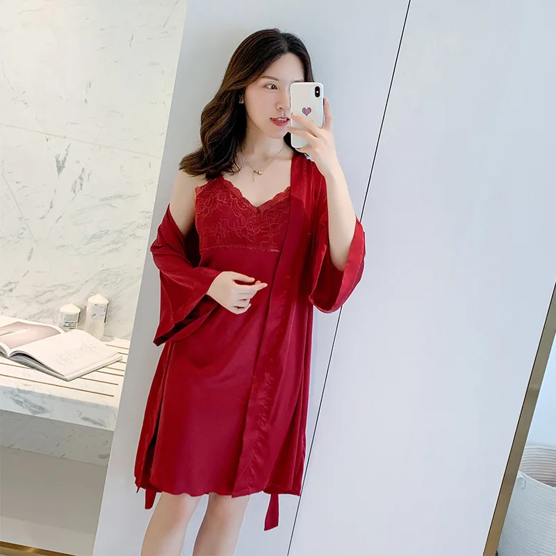 

Women Pajamas Style V-neck Sexy Chiffon Female Summer Two-piece Suit Suspender Nightdress Loose Suspender Skirt Nightgown Suit