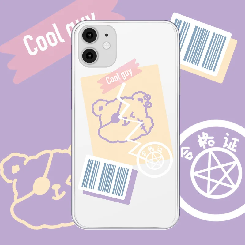 

Korean cool bear cartoon Graffiti Phone Case For iPhone 12 11 Pro XS Max case soft cover for iPhone 12 mini X XR 7 6 8 Plus Case