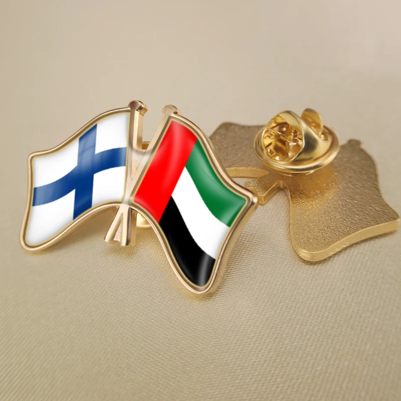 

Finland and United Arab Emirates Crossed Double Friendship Flags Lapel Pins Brooch Badges
