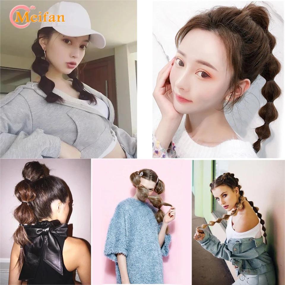 MEIFAN Bubble Фонарь Форма волосы прическа косы милый хип-хоп конский хвост для девочек синтетический шнур черный/коричневый искусственный конский хвост