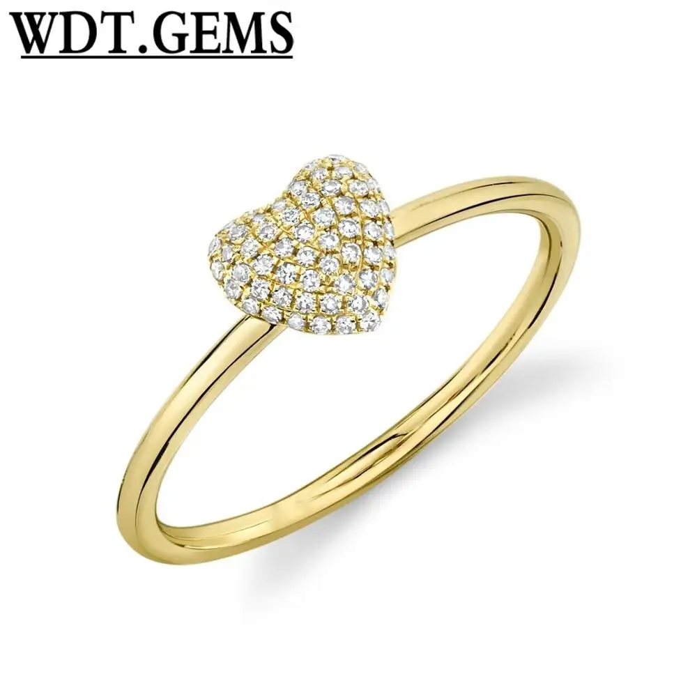 

10K Yellow Gold Diamond Pave Puffy Heart Ring Round Cut Natural Womens 0.11 CT