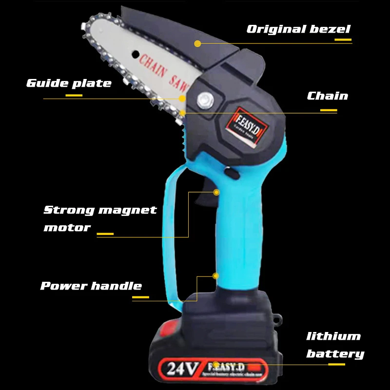 4 Inch Mini Electric Chain Saw With 2PC Battery Woodworking Pruning One-handed Garden Tool Rechargeable EU Plug | Инструменты