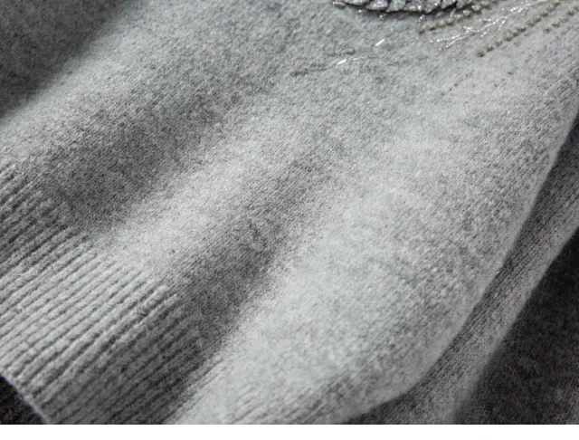 

Beading Sweater Women O-neck New 2020 Casual Long Lantern Sleeve Knitwear Top