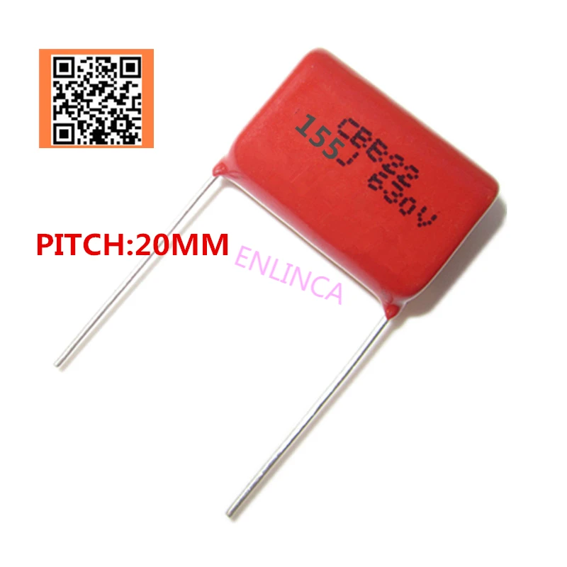 

5pcs 630V 1.5UF 1500NF 155J Pitch 20mm 5% DIP CBB Polypropylene film capacitor
