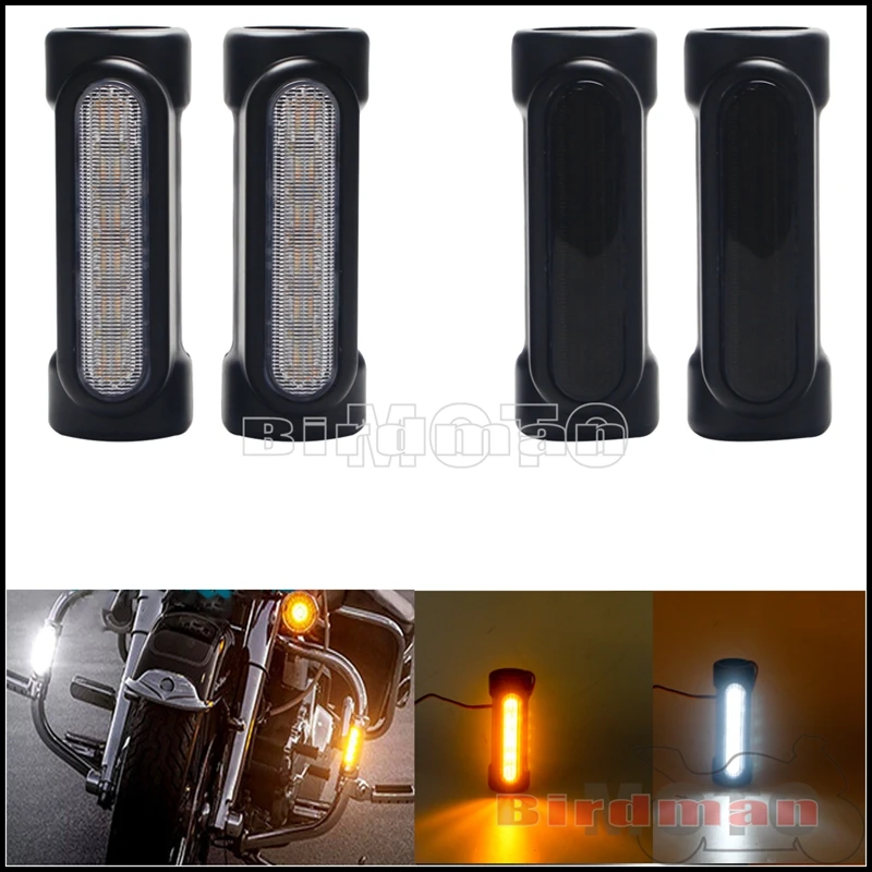 

Противоударсветильник сигнал поворота для мотоцикла, 1,25 дюйма, янтарный светодиодный белый светодиод, фара дальнего света для Harley Road King ...