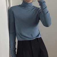 2021new autumn winter womens thick warm top female fashion casual long sleeve t shirt lady solid color loose high collar blouse