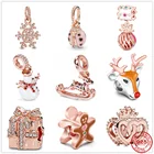 Новые искусственные серебряные браслеты со снеговиком, оленем, снежинкой, подходят для браслетов Pandora из розового золота, женские Украшения сделай сам