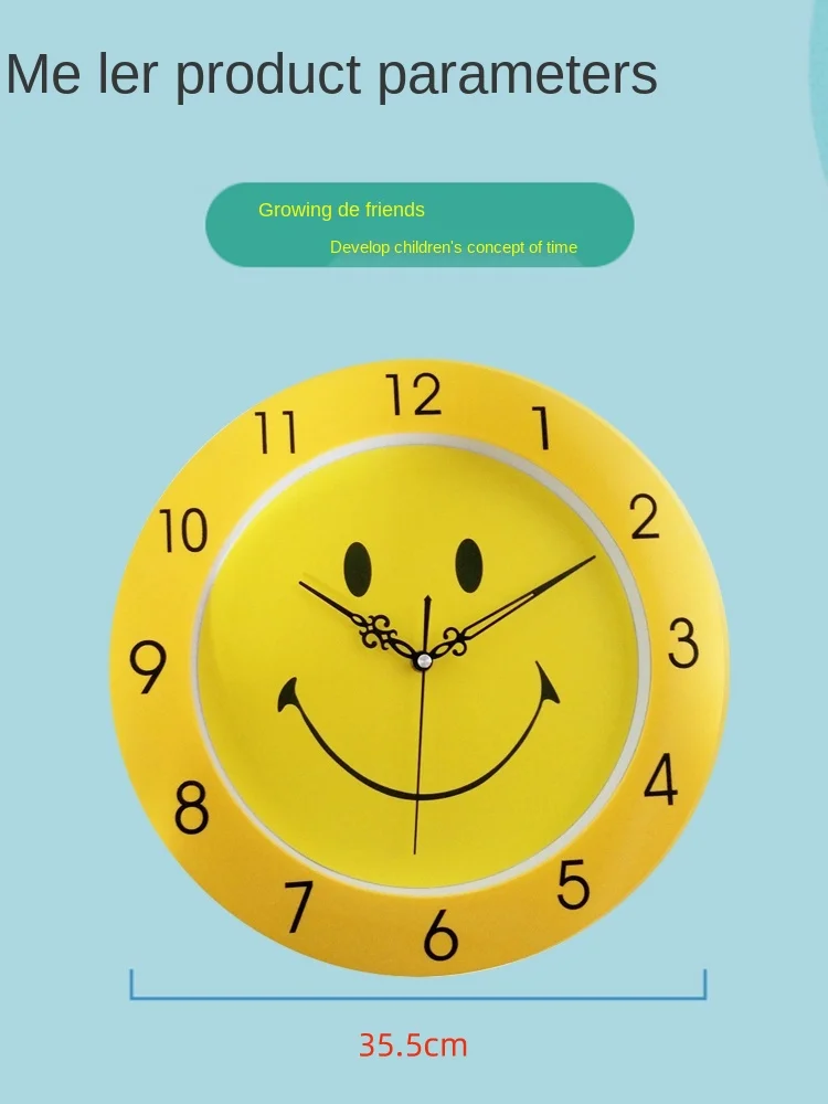 

Round Wall Clock Mute Cartoon Yellow Smiley Creative Quartz Clock Modern and Unique Children's Room Clock