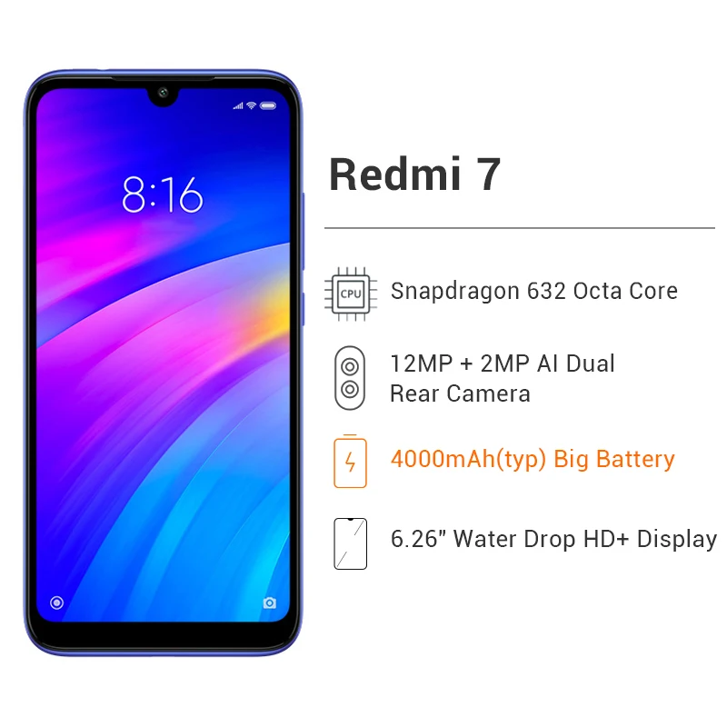 Смартфон Xiaomi Redmi 7 международной прошивки 4 ГБ 64 восьмиядерный процессор Snapdragon 632