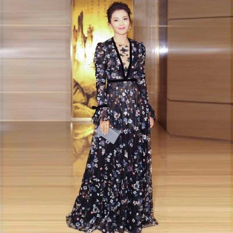 Высокое качество Новая мода 2019 дизайнерское подиумное Макси Платье женское с