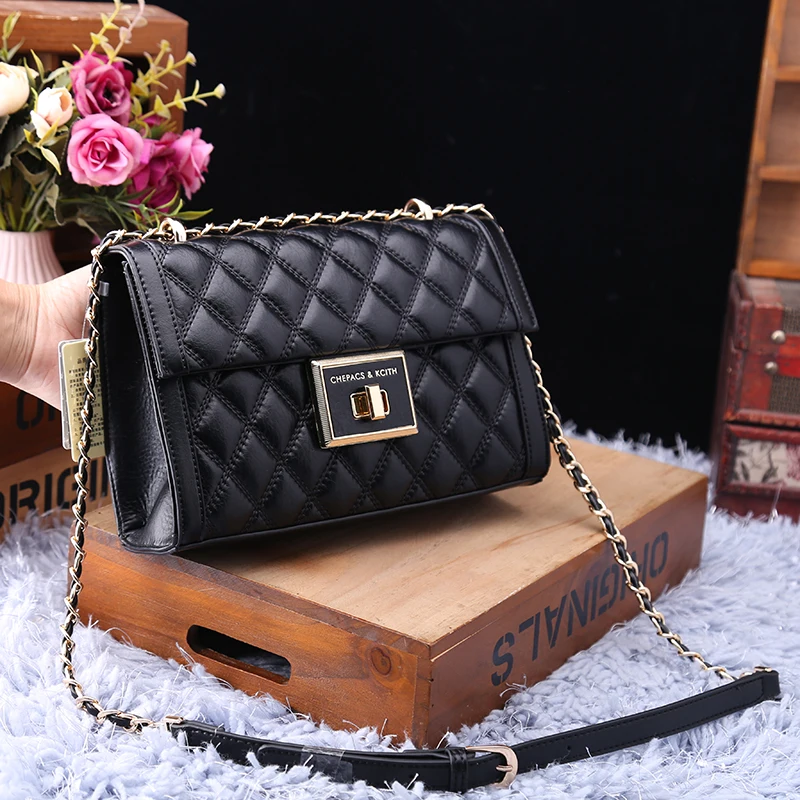 

Genuine leather handbags 2021 new fashion rhombus chain bag wild shoulder satchels small square bag fashionable purses sac luxe
