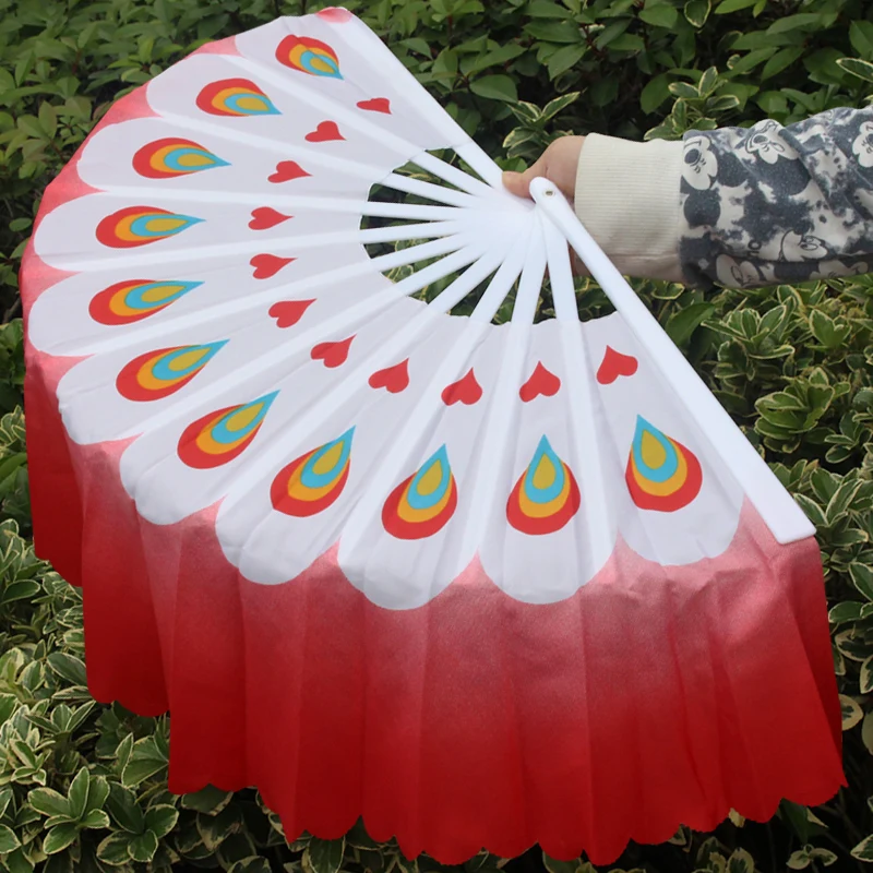 

Double-sided Lengthening Dance Fan Wedding Dance Folding Fan Square Dance Dancing Fan Fan Dance Jiaozhou Silk Adult Children Fan