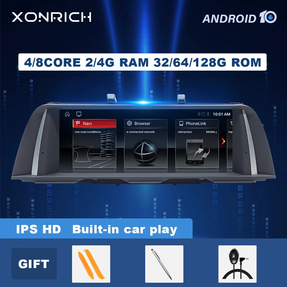 Автомобильный радиоприемник IPS DSP 4 ГБ Android 10 для BMW 5 серии F10 F11 2010 2016 CIC NBT