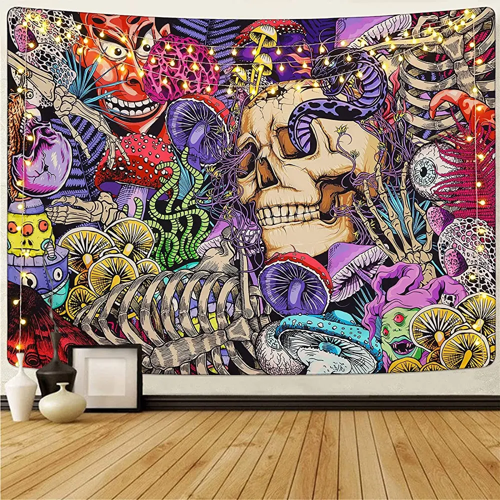 

Skull Tapestry Trippy Mushroom Tapestry Psychedelic Tapestry Aesthetic Tapestry Colorful Hippie Tapestry Wall Hanging for Room