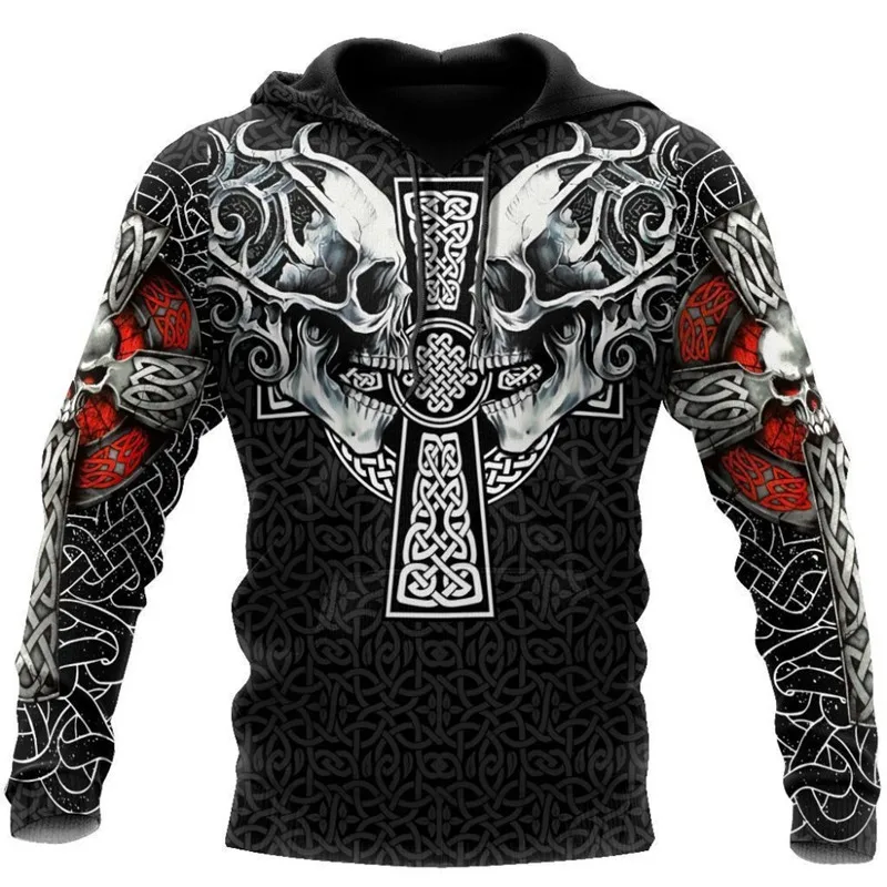 

New Viking skull tattoo 3D AOP fashion Hoodie men's Sweatshirt Unisex zipper Pullover casual jacket