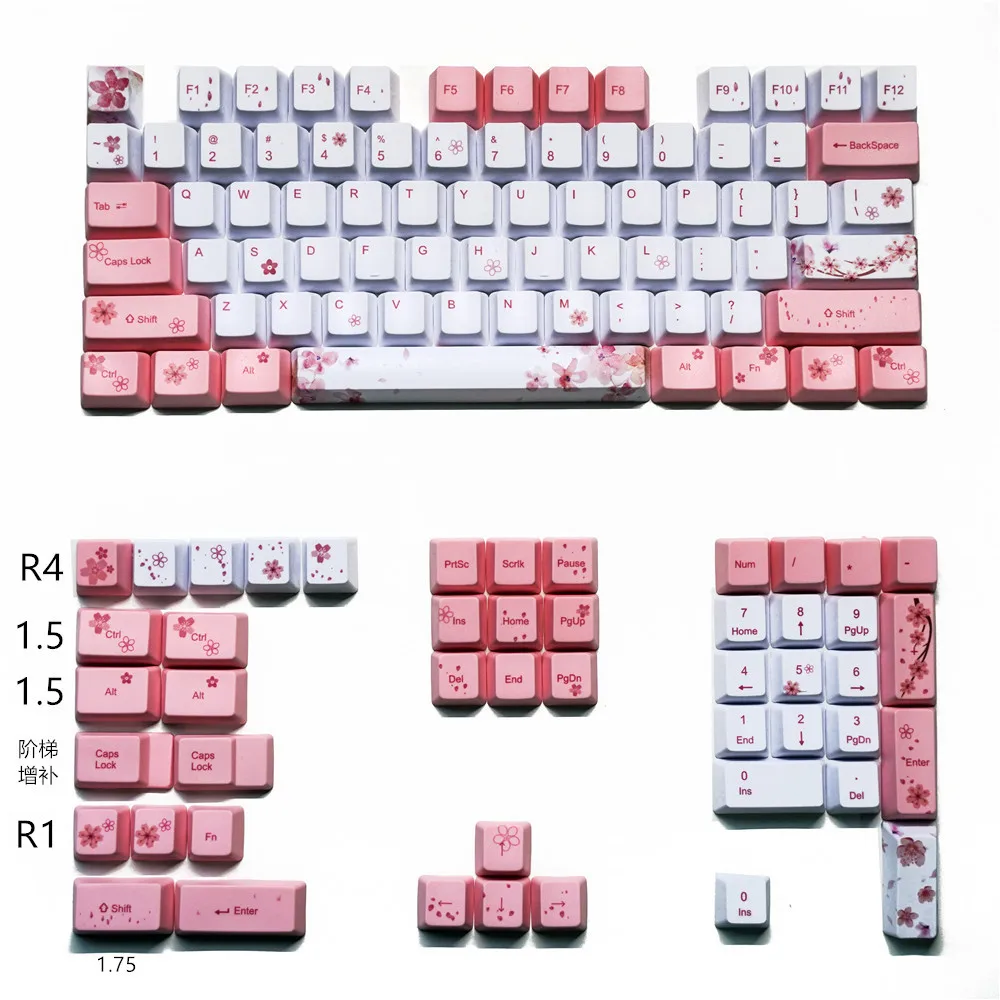 

Cherry Blossom PBT Keycaps Personality Hot Sublimation Key Cap for Mechanical Keyboard Amilo Filco GK61 GH60 OEM Profle