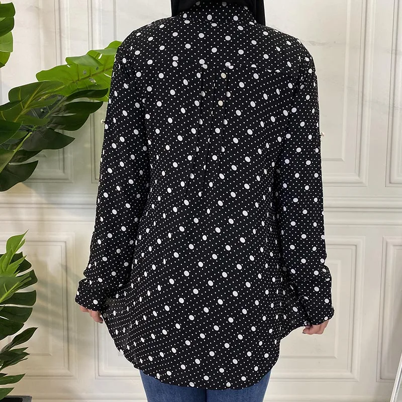 Женский топ в горошек Длинный с длинным рукавом одежда для женщин размера плюс |