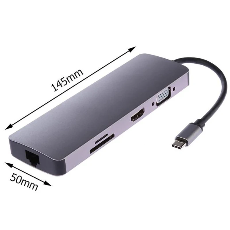 Type C Hub 9 In 1 Usb-C To 4K Hdmi Pd Vga 3Xusb3.0 Tf Card Rj45 Lan Adapter Converter Wire Cable | Компьютеры и офис