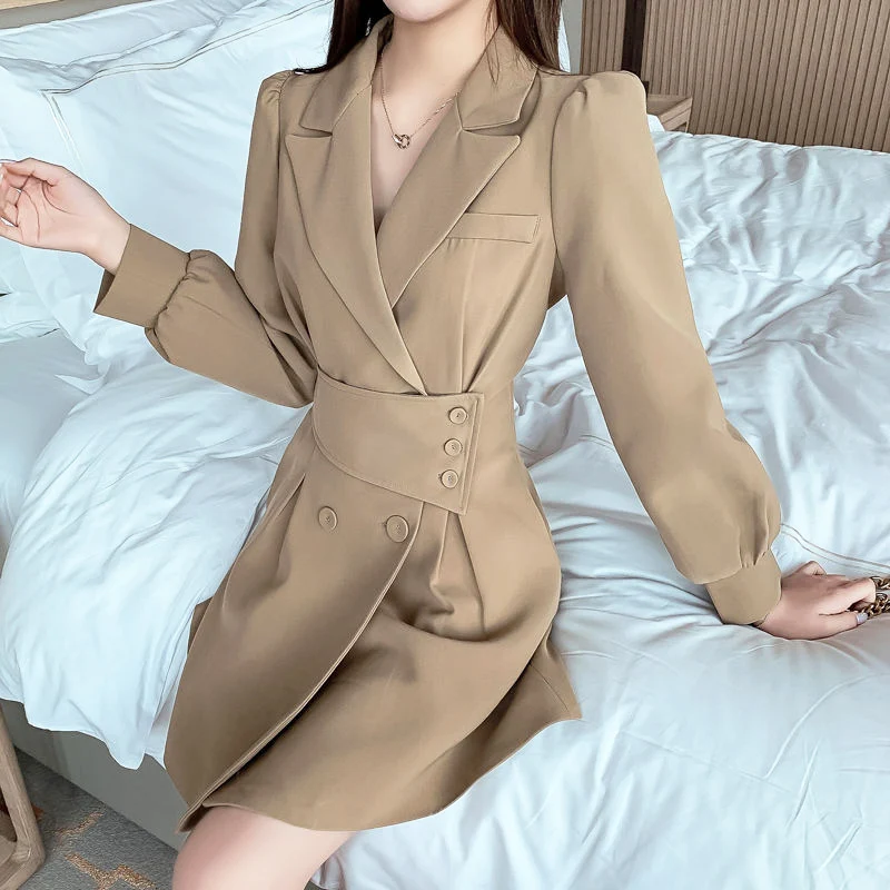 

Women's jacket dress women's long sleeved mid length skirt high waist fashion Korean dress 2021 women's office skirt ins tide