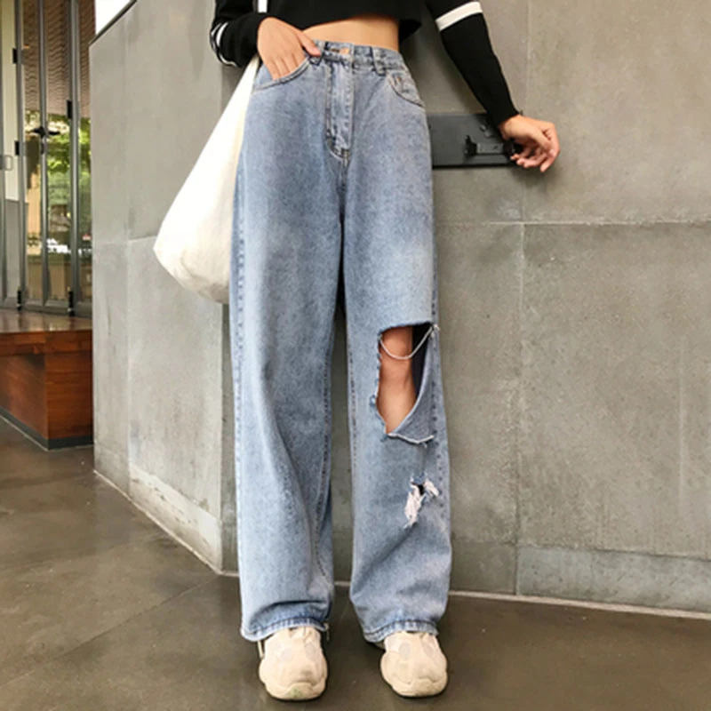 

Woman Jeans High Waist Ripped Jeans big size 2021 Clothes Wide Leg Denim hole Blue Streetwear Fashion Vintage loose Pants