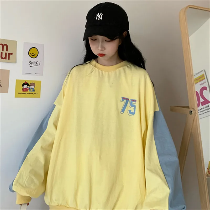 Женская толстовка оверсайз с буквенным принтом пуловер круглым вырезом и