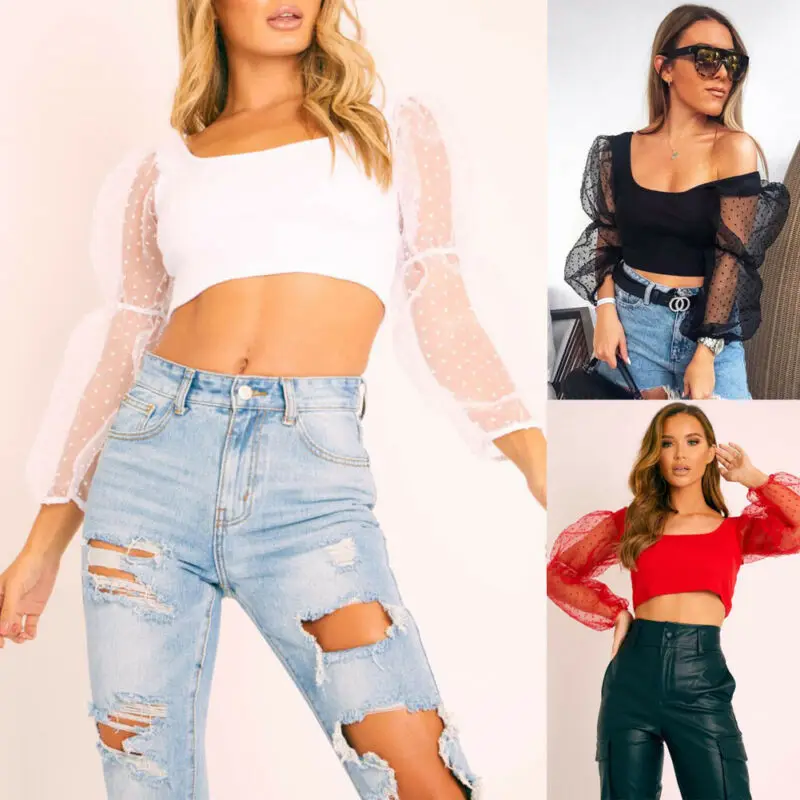 Летняя женская шифоновая сексуальная прозрачная сетчатая Повседневная футболка